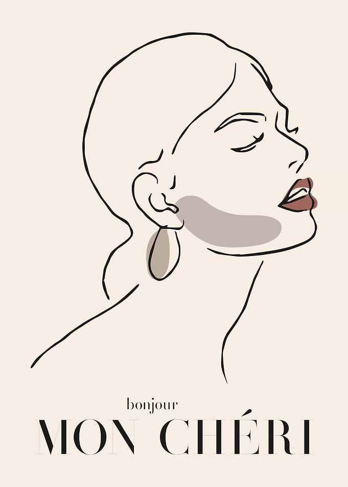 Minimalist Woman Portrait with French Text