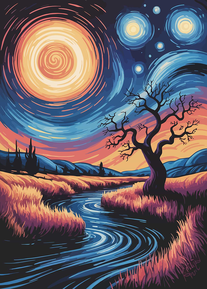 Starry Night Inspired Landscape Painting
