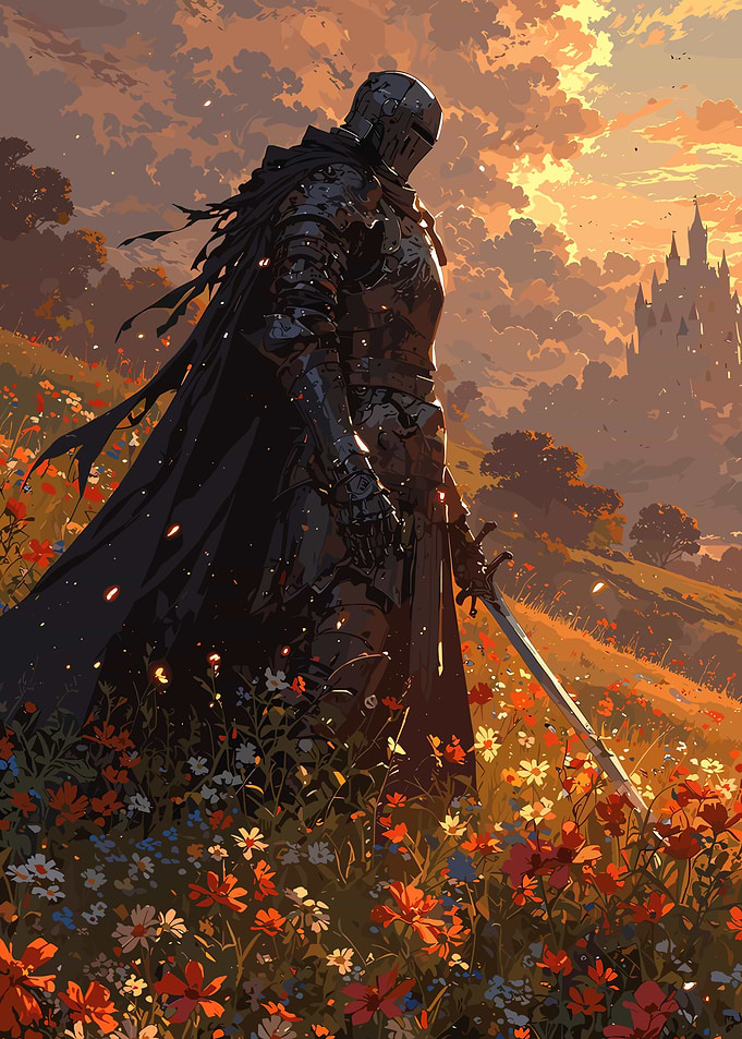 Dark Knight in Floral Field