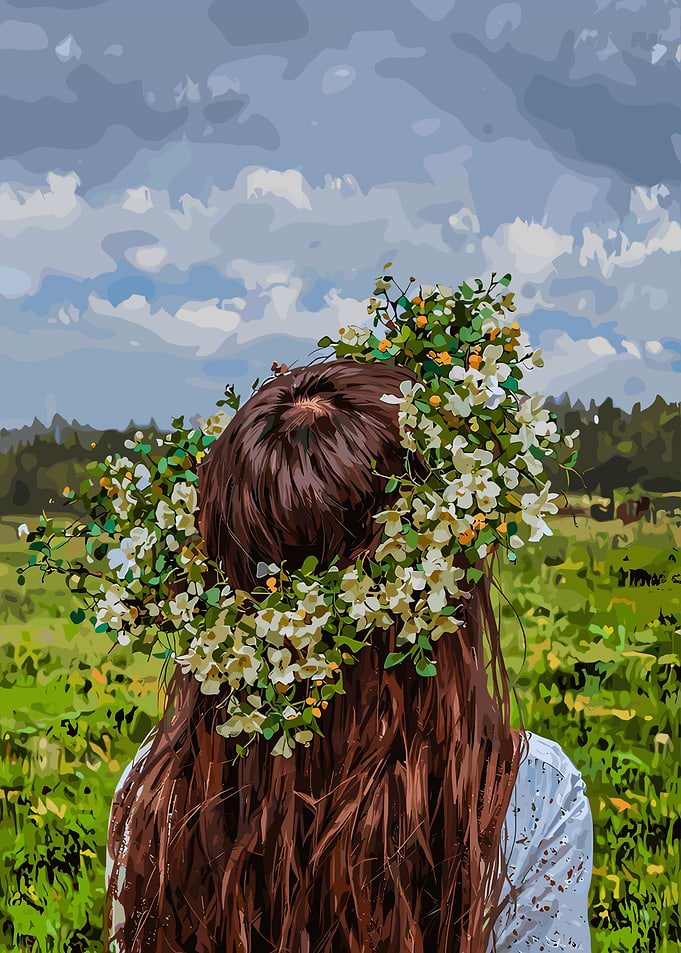 Girl with Flower Crown in Meadow