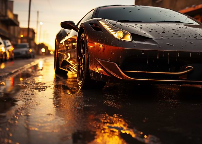 Ferrari on Wet Street