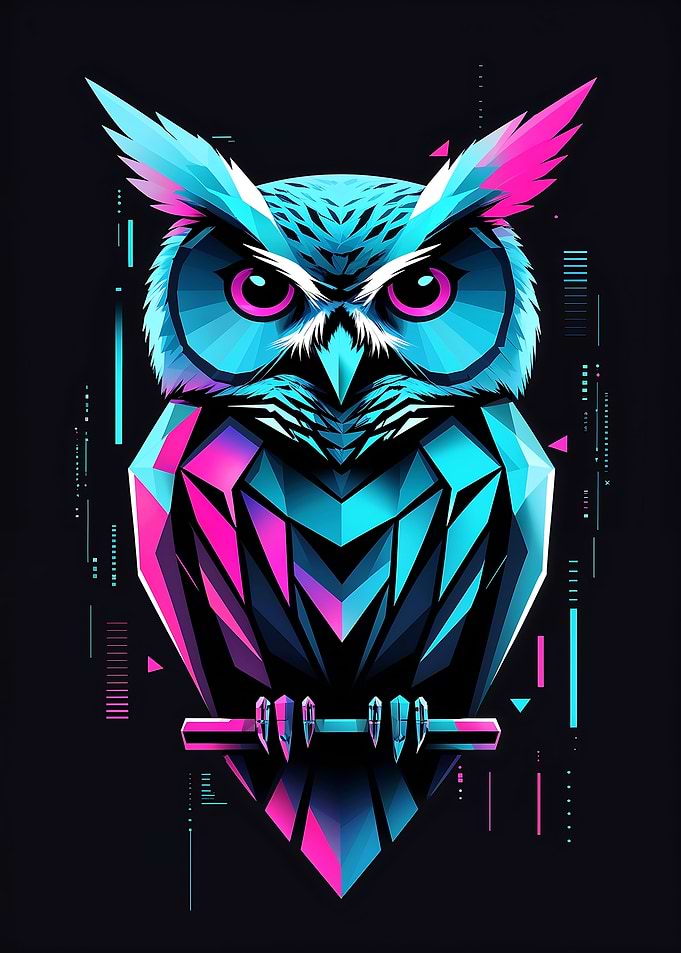 Geometric Owl with Neon Accents