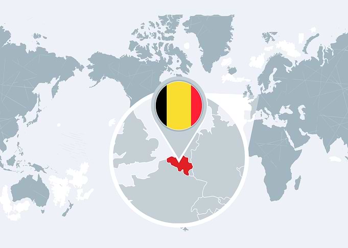 Belgium on World Map with Flag