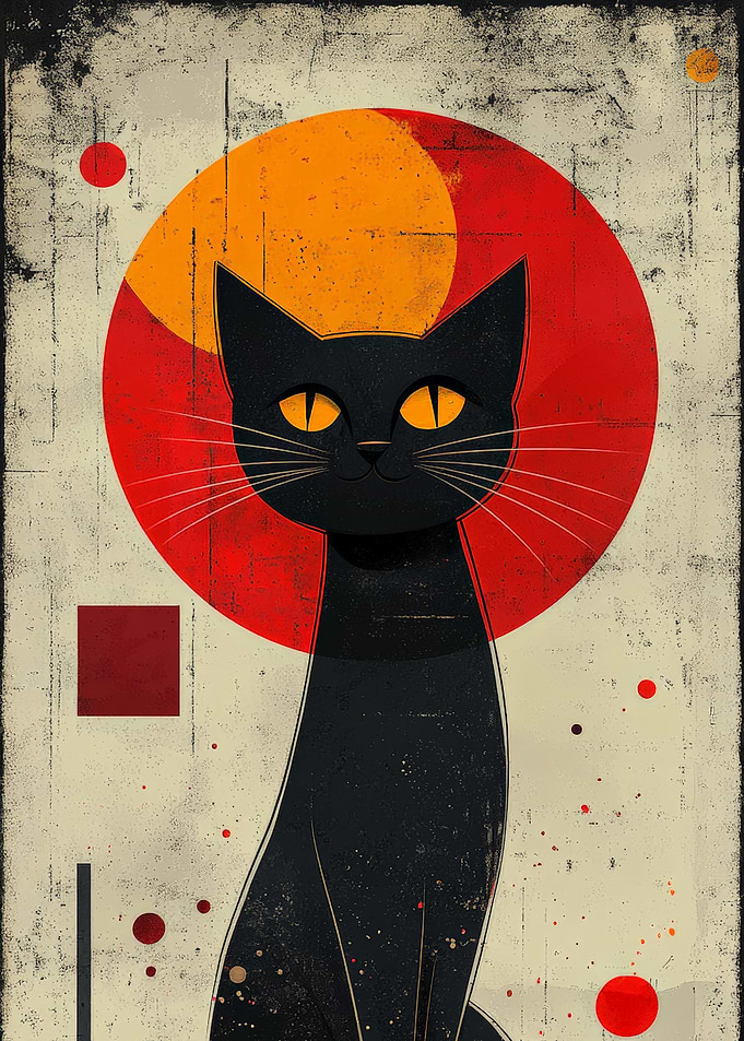Abstract Black Cat with Red Circle