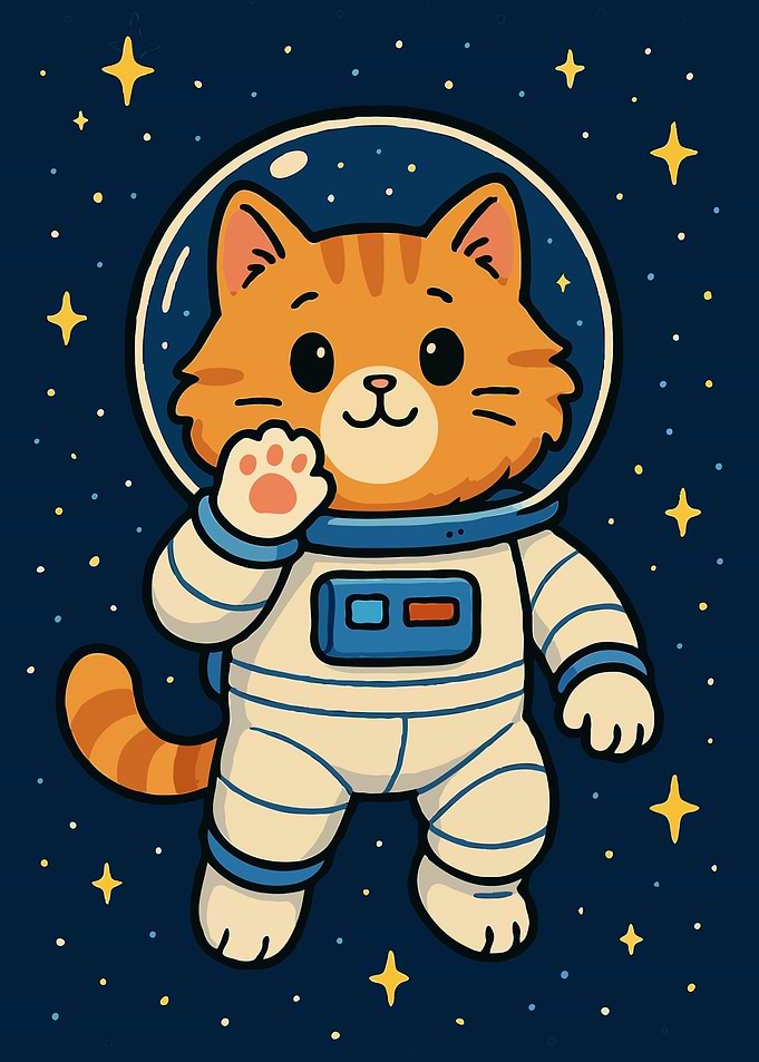 Cartoon Cat Astronaut in Space