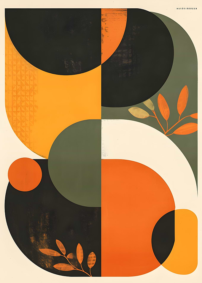 Abstract Geometric Shapes with Botanical Elements