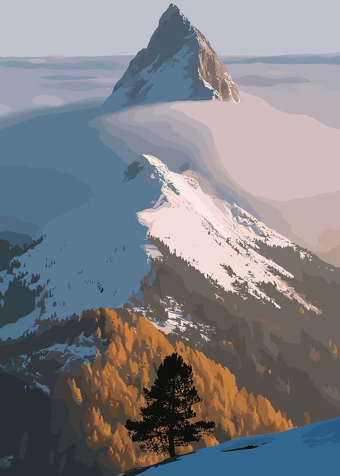 Snowy Mountain Peak Landscape Illustration