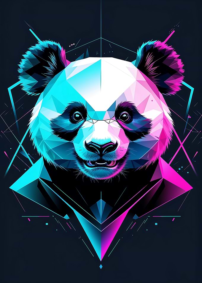Geometric Panda Portrait with Neon Accents