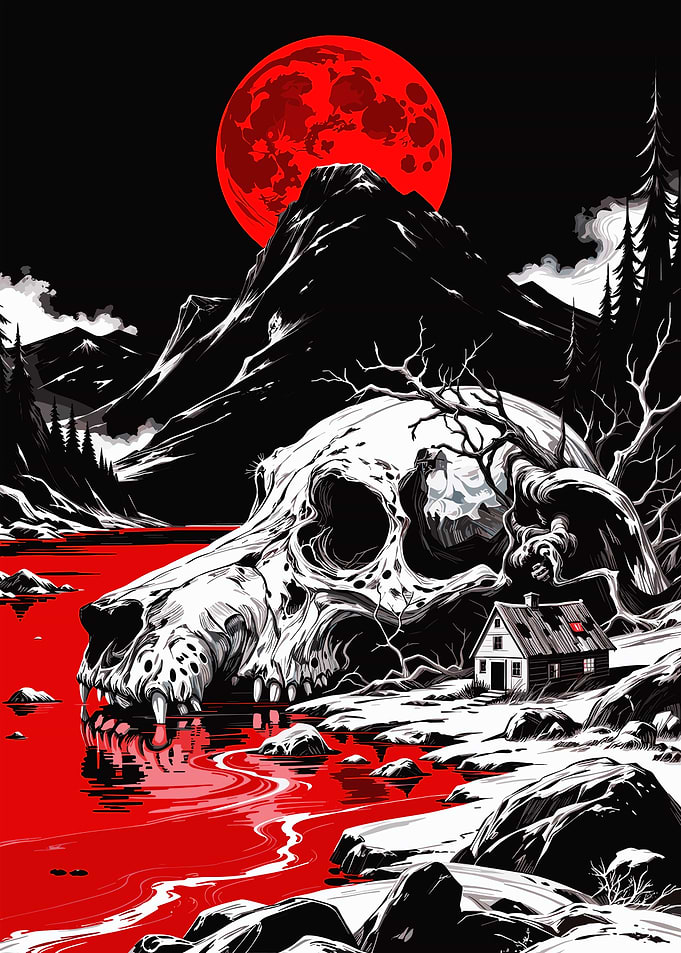 Red Moon Skull Landscape