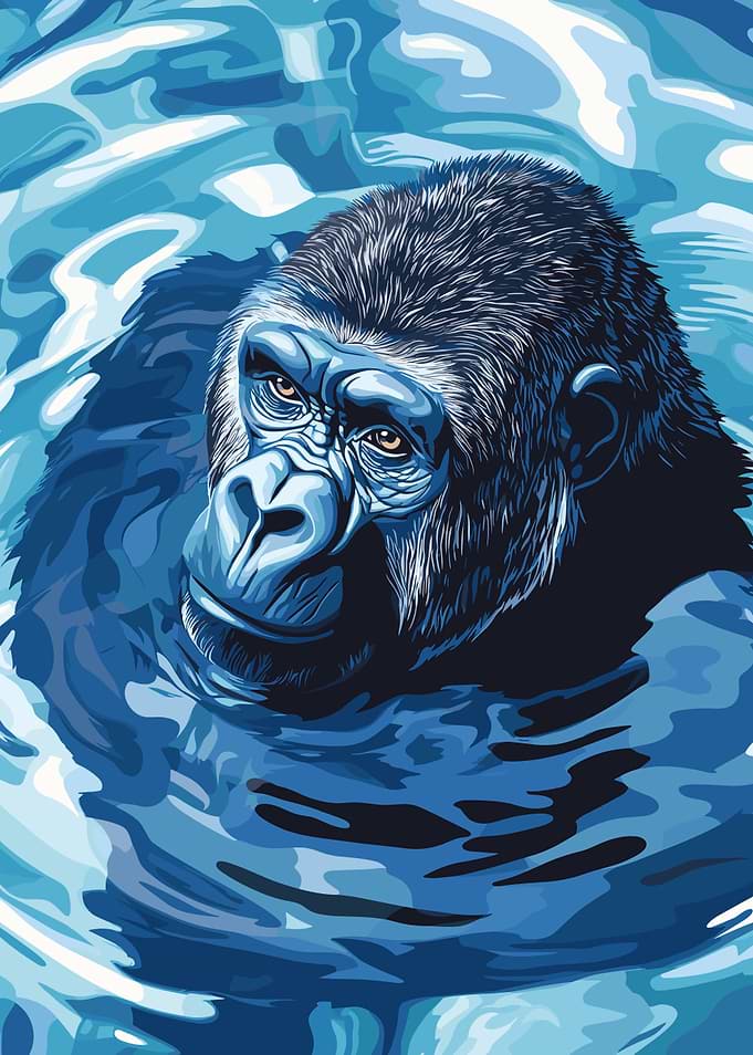 Blue Gorilla in Water Digital Art