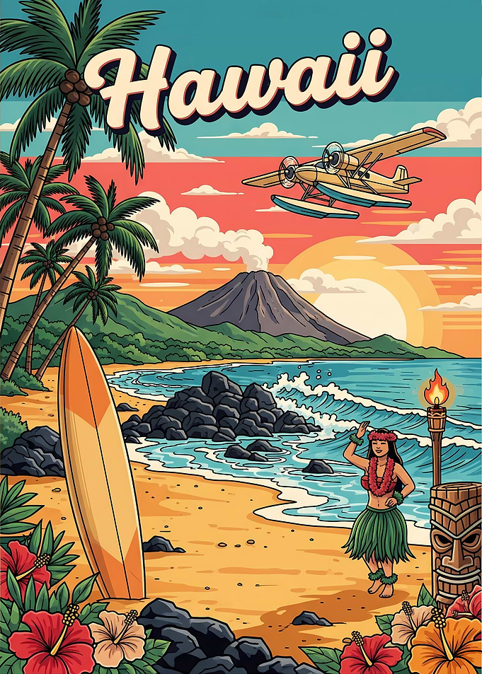 Hawaii Retro Travel Poster