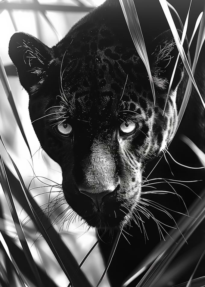 Black Panther Portrait in Black and White