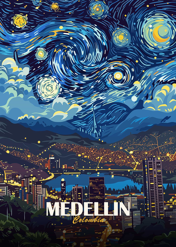Medellin Colombia Starry Night Art