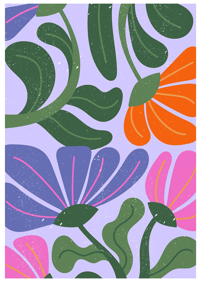 Colorful Floral Pattern on Lilac Background