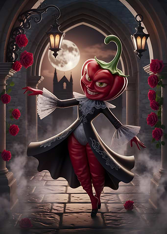 Evil Pepper Character in Gothic Setting