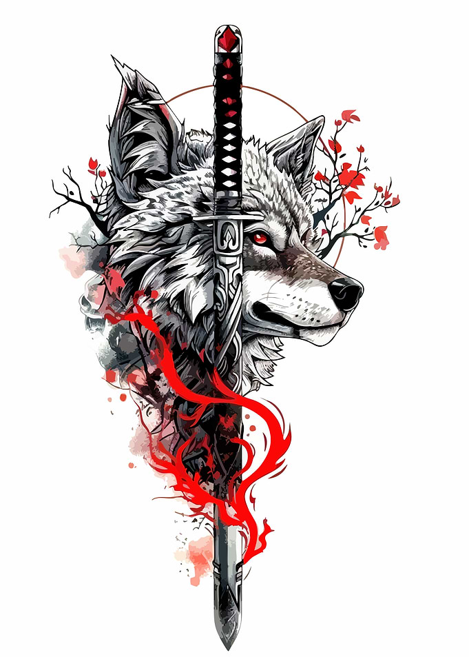 Wolf and Katana Digital Art