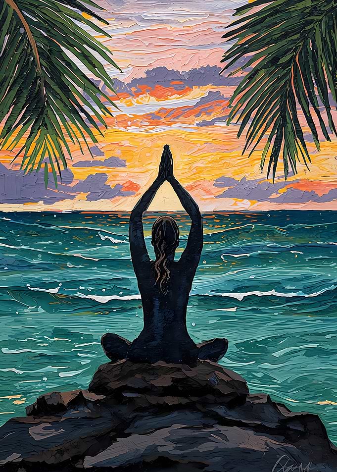 Yoga at Sunset by the Ocean