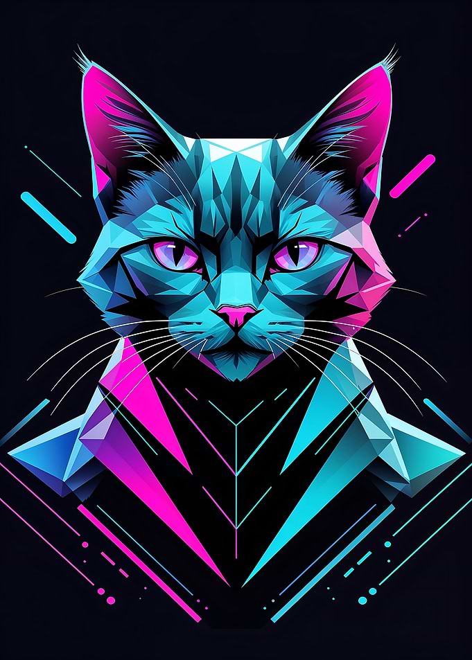 Geometric Cat Portrait with Neon Accents