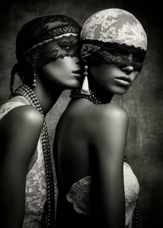 Two Women in Lace and Pearls