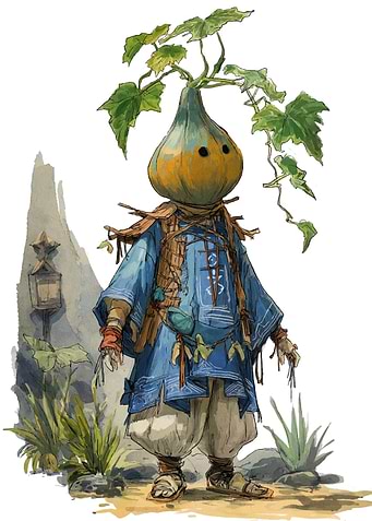 Vegetable-headed Character in Blue Outfit