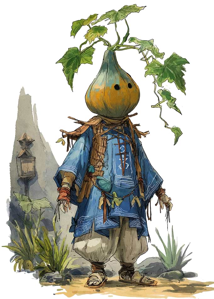 Vegetable-headed Character in Blue Outfit
