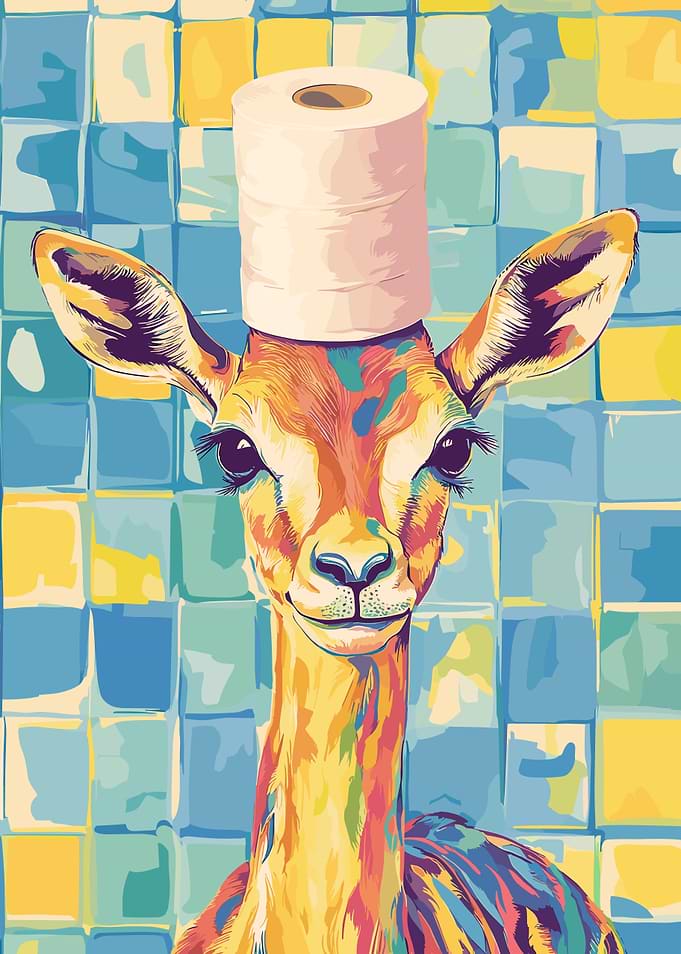 Giraffe with Toilet Paper Hat