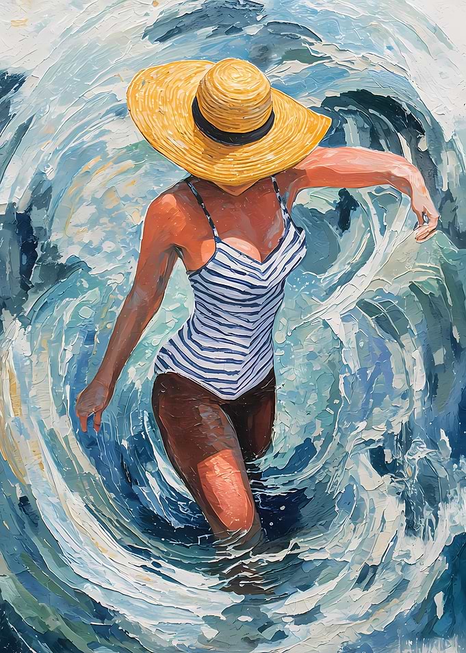 Woman in Water with Yellow Hat