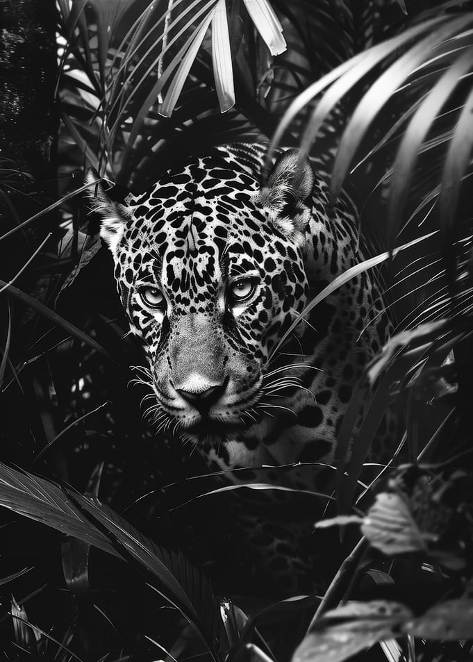 Jaguar in Jungle Black and White