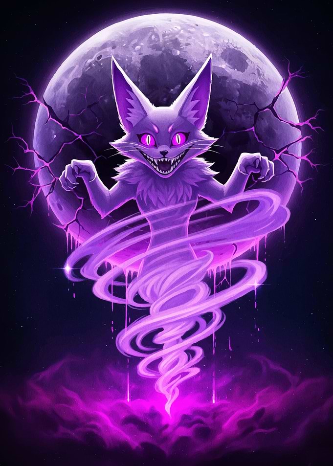 Creepy Purple Cat Spirit Moon