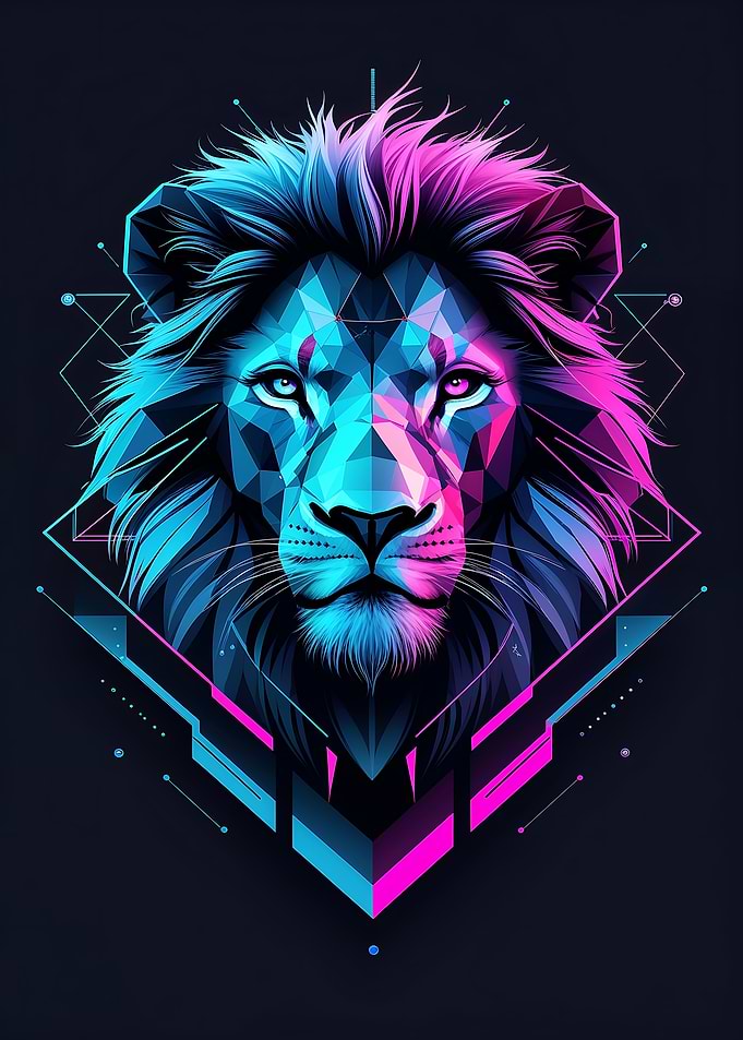 Geometric Lion Head with Neon Colors