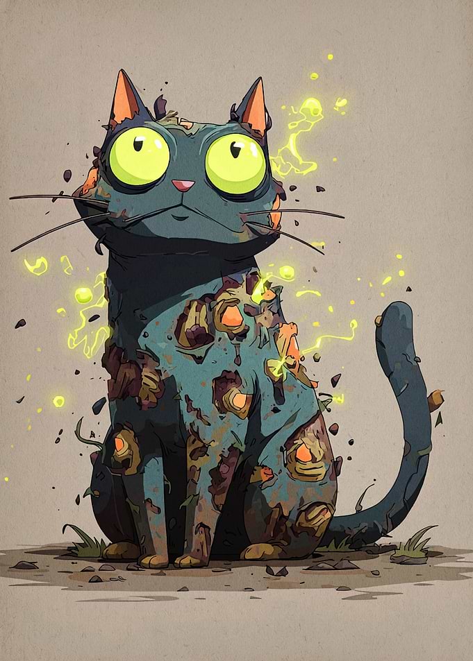Cartoon Zombie Cat with Glowing Eyes