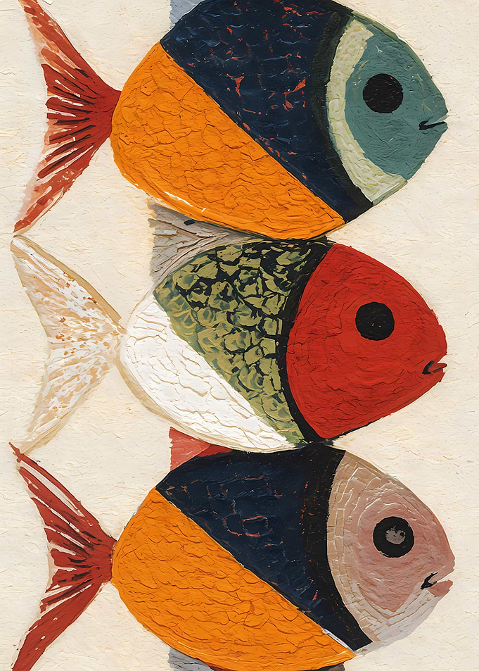 Colorful Stacked Fish Painting