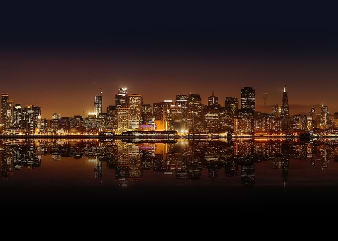 san francisco skyline at night reflection