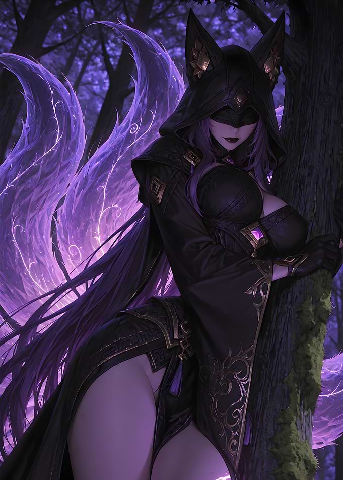 Mysterious Fox Girl in Dark Forest
