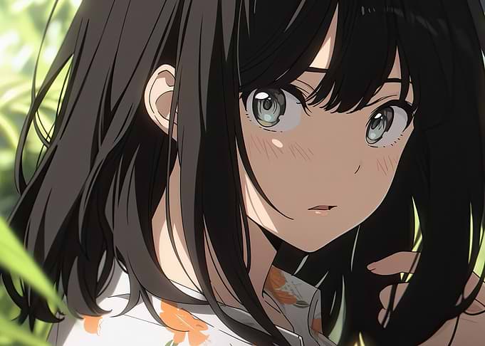 Anime Girl Portrait with Floral Shirt