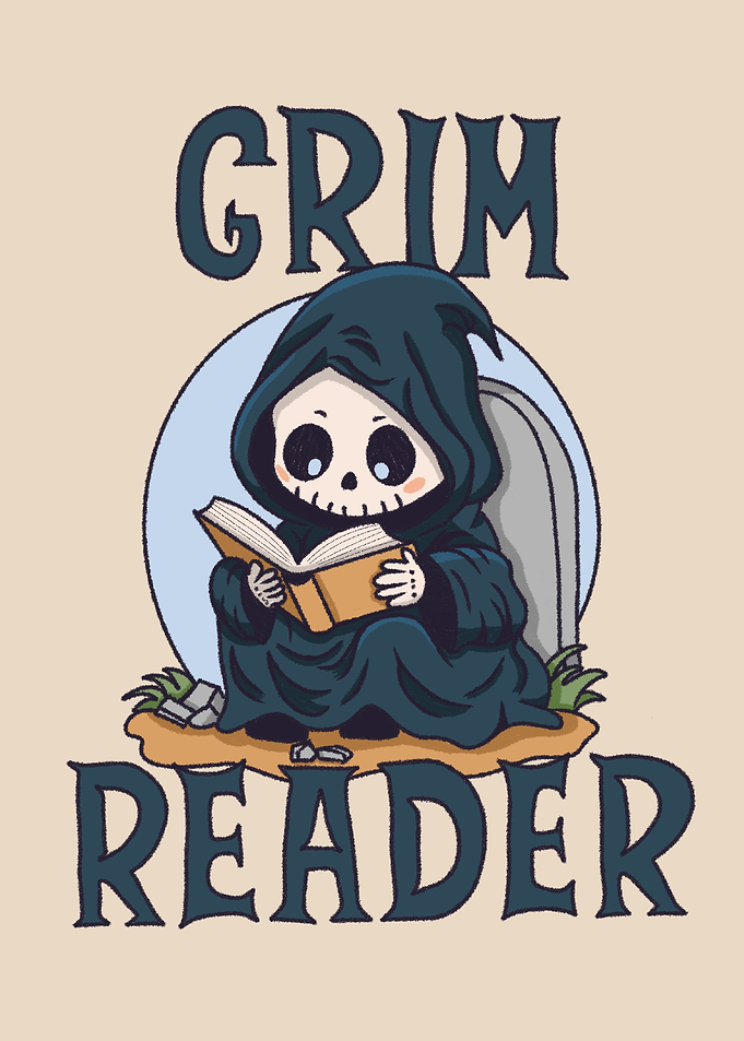 Grim Reader Cartoon Illustration
