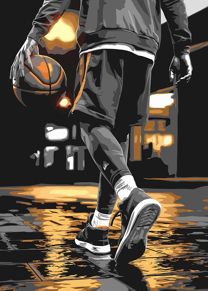Basketball Player on Wet Court