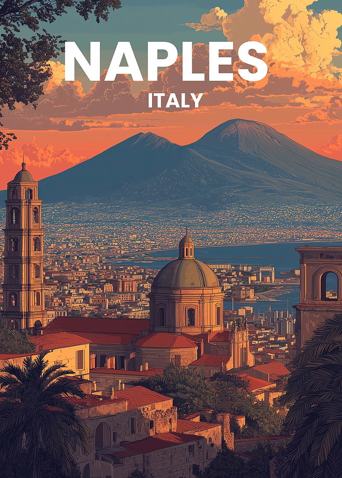 Naples, Italy cityscape with Mount Vesuvius