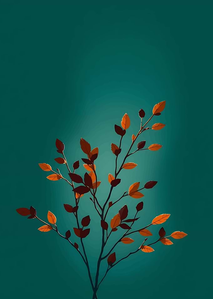 Autumn Leaves on Teal Background