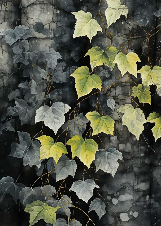 Ivy Leaves on Stone Wall