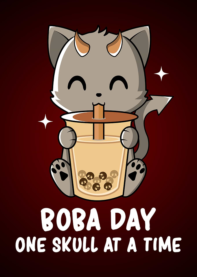 Boba Tea Humor Cute Demon Cat