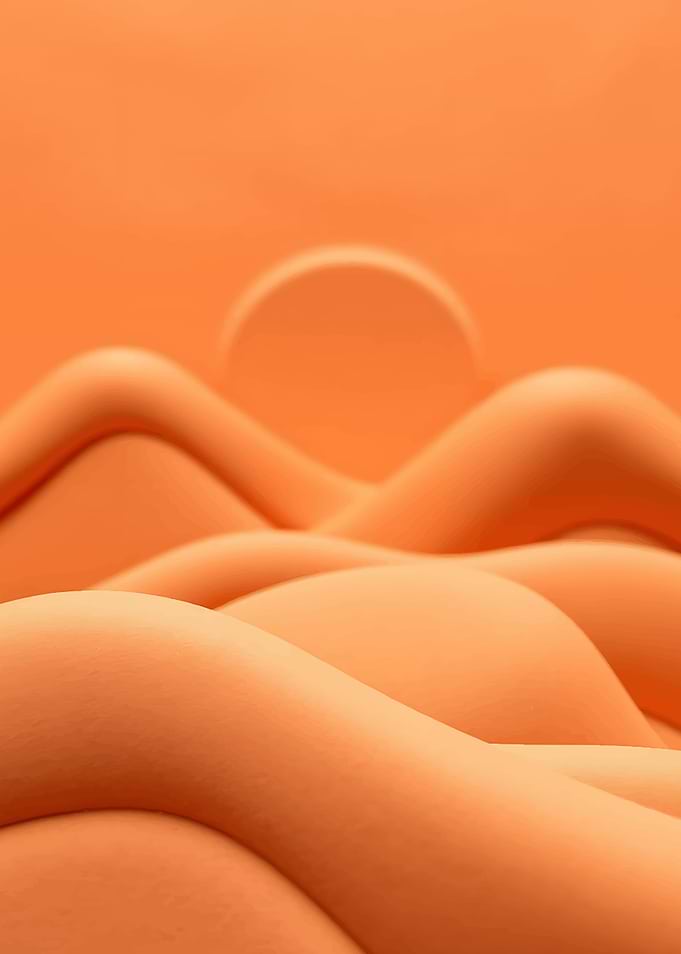 Orange Abstract Landscape with Sun