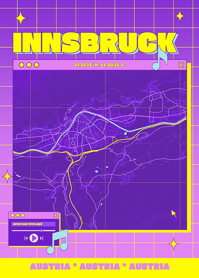 Innsbruck Austria Map Retro Design