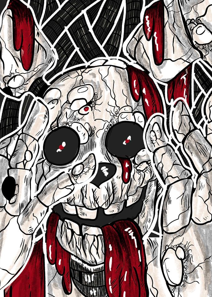 Freddy Creepy Skull with Blood Digital Art