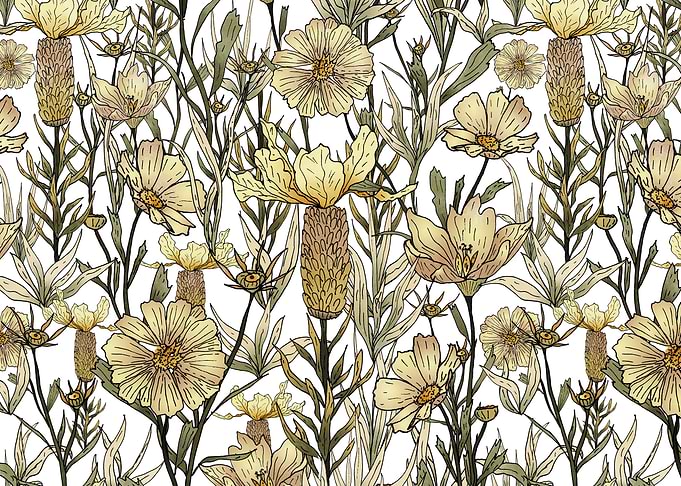 Floral Pattern with Yellow Flowers and Leaves
