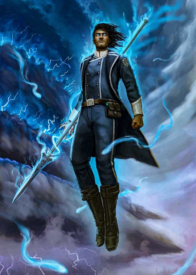 Fantasy Mage with Spear and Lightning Stormlight