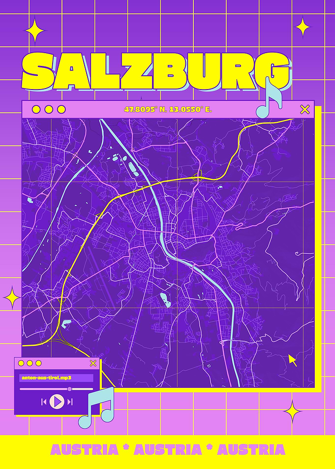 Salzburg Map Retro Music Poster