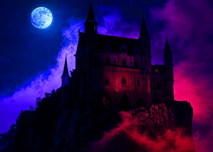 Spooky Castle Under a Full Moon