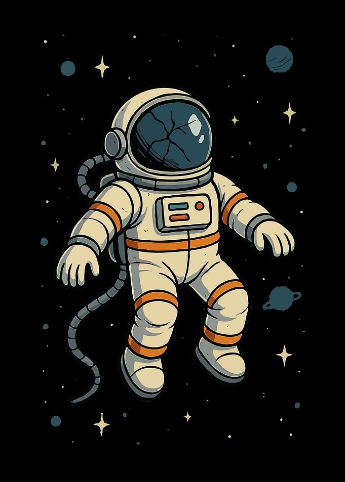 Cartoon Astronaut Floating in Space