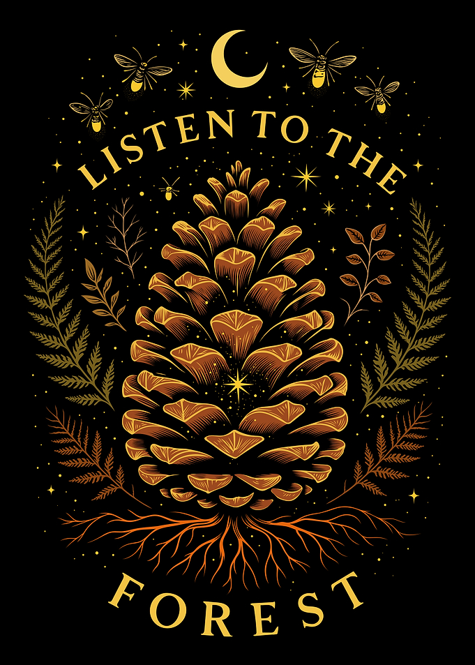Pinecone Forest Art - Mystical Nature Print